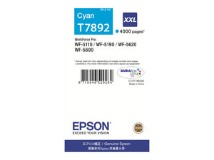 epson t7892 - cartouche d'encre cyan 4k  -wf-5110 wf-5190 wf-5620 wf-5690