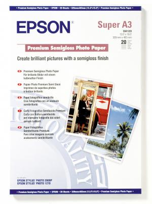 epson s041328 - papier photo premium semi-glacé a3+ 251g/m2 - 20 feuilles