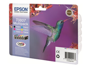 epson t0807 - cartouche encre pack de 6 coul. - série r rx px - colibri