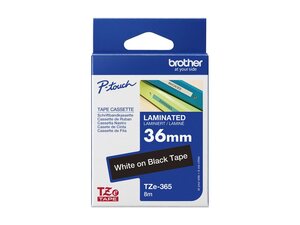 ruban brother tze365 (3,6 cm x 8 m) blanc / noir