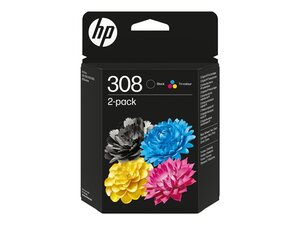hp 6l6s6u - cartouche d'encre 308 noir-cyan-magenta-jaune - pack de 2