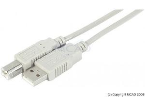 câble usb -  a ->b - m/m - 3.0m - cordon usb 2.0 high speed - gris
